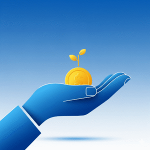 Mão segurando uma moeda que esta germinando